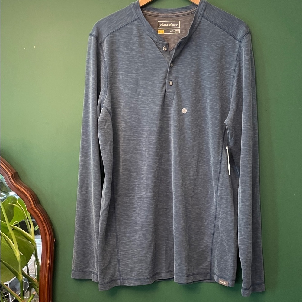 Eddie Bauer Contour Performance Henley Men's L Tall  Slate Tencel NWT